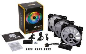 Corsair LL120 RGB 120mm Dual Light Loop RGB LED PWM Fan — 3 Fan Pack with Lighting Node PRO - Pakket