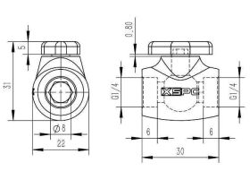 XSPC Ball Valve with 2x G1/4 inch IG - Black Chrome