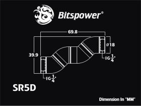 Bitspower G1/4 Black Sparkle Five Rotary Snake-Style Dual IG1/4 Adapter BP-BSSR5D Technical Drawing