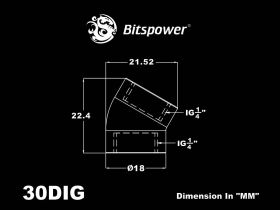 Bitspower 30 Degree with Dual Inner G1/4" Extender - Black Sparkle