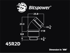 Bitspower G1/4" Silver Shining Dual Rotary 45-Degree IG1/4" Extender