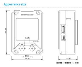 BarrowCH HDMI LCD Display CPU Waterblock with LRC 2.0 RGB, AMD - Black Technical drawing